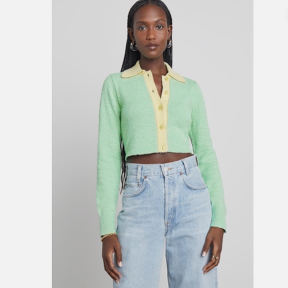 Who What Wear Collection Lucy Green Cropped Textured Cardigan Sweater Nwt L - Picture 1 of 6